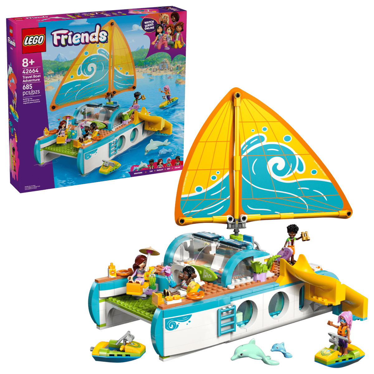 Calatorie aventuroasa cu barca Friends, +8 ani, 42664, 685 piese, Lego