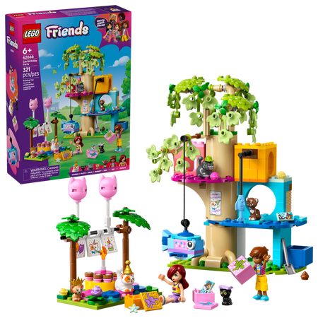 Petrecere de ziua de nastere a pisicii si casuta din copac Friends, 6 ani+, 42666, 321 piese, Lego