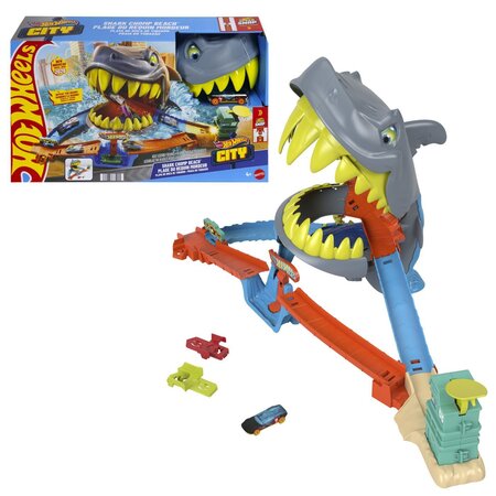 Pista de curse Plaja Rechinului Chomp cu masinuta inclusa, Hot Wheels 783734