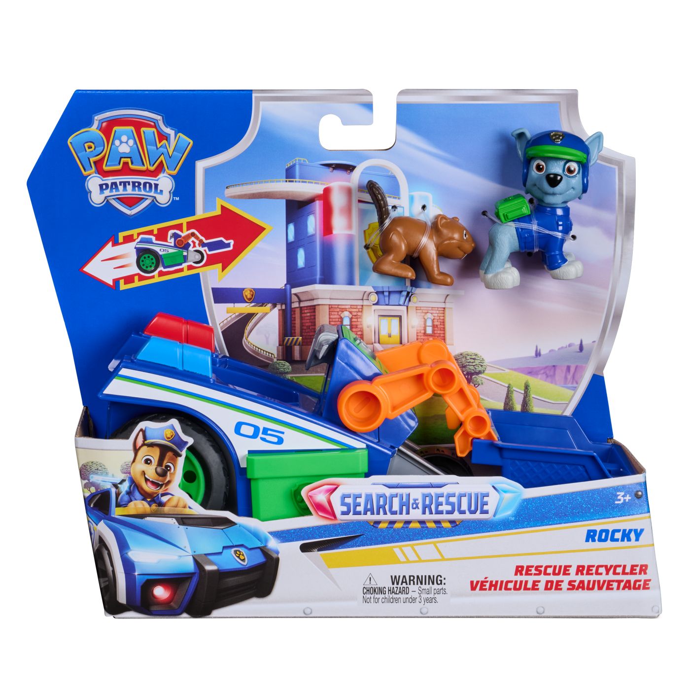 Set figurina Rocky si vehicul de reciclare Search & Rescue, 3 ani+, Patrula catelusilor
