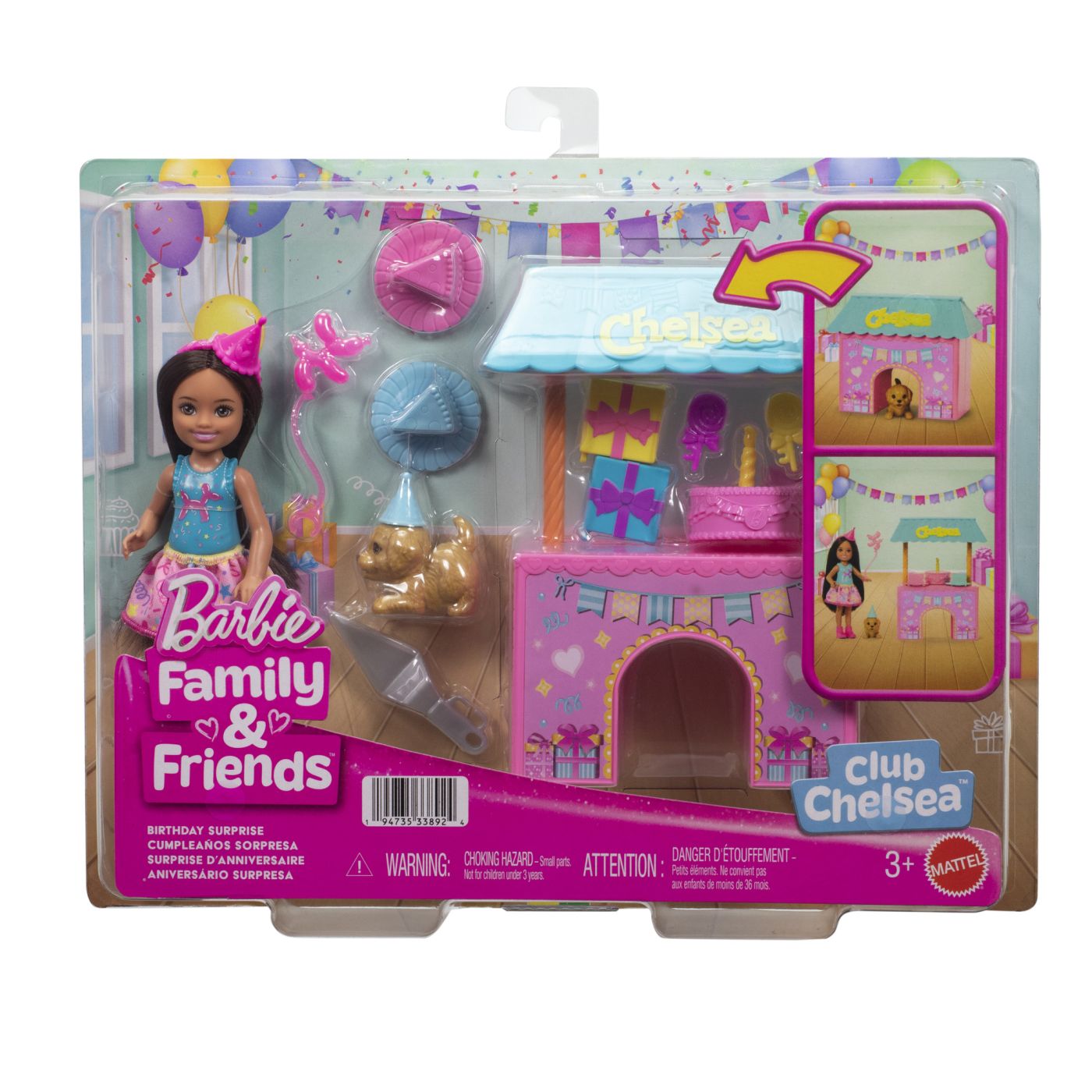 Papusa Barbie Family and Friends, Clubul lui Chelsea zi de nastere, 3 ani+, Mattel