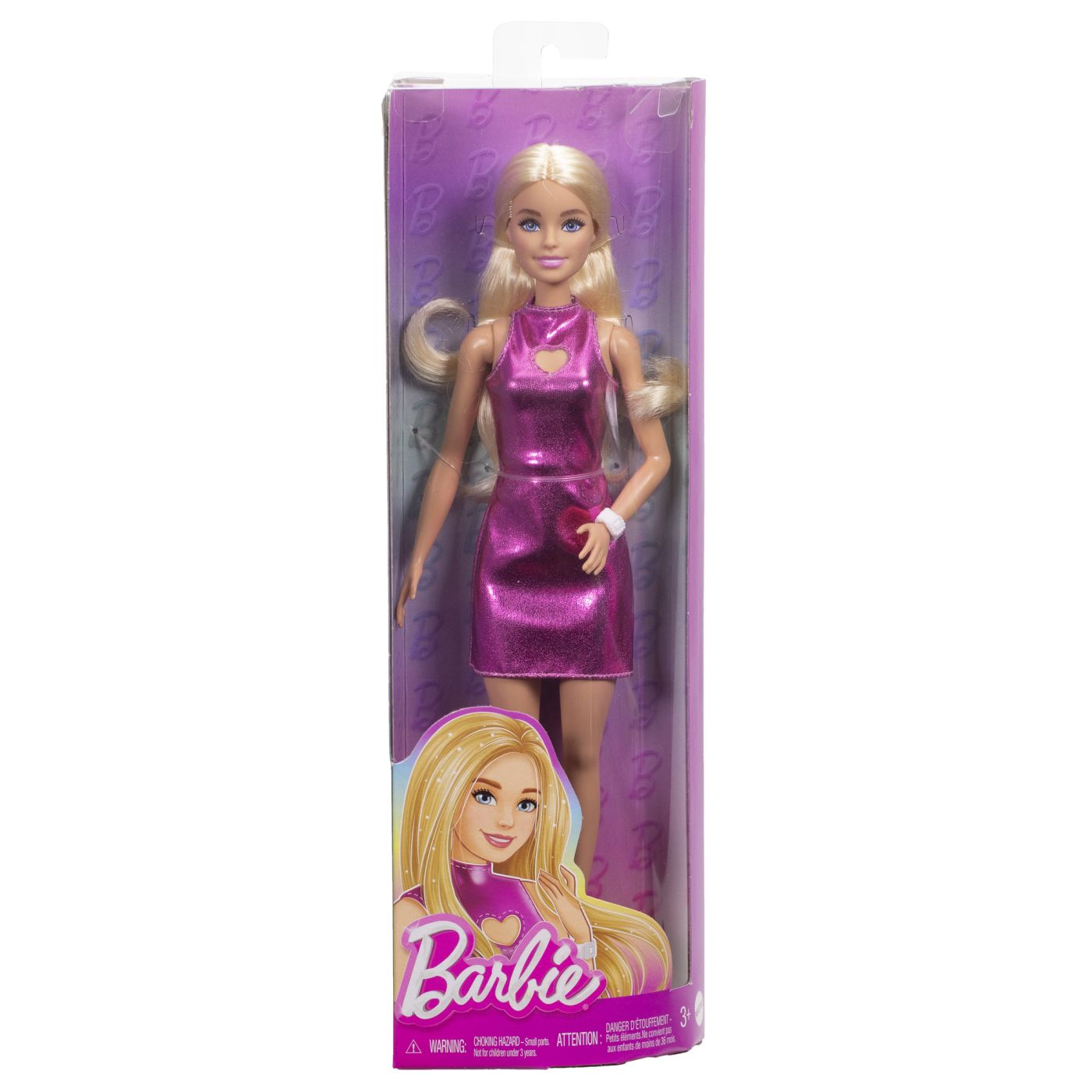 Papusa Barbie, Fashionistas blonda cu rochita roz metalica, 3 ani+, Mattel