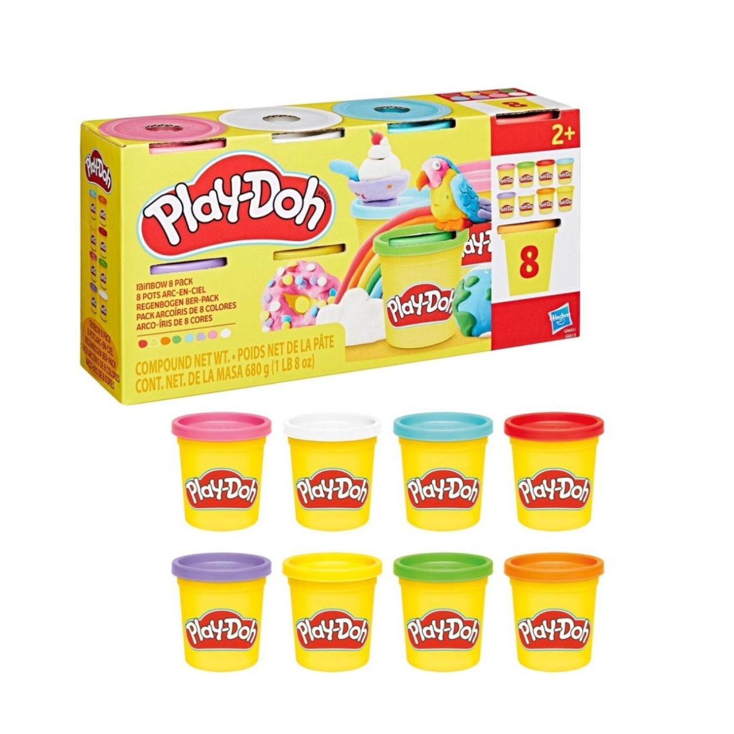 Set 8 cutii de plastelina curcubeu, 2 ani+, Play Doh