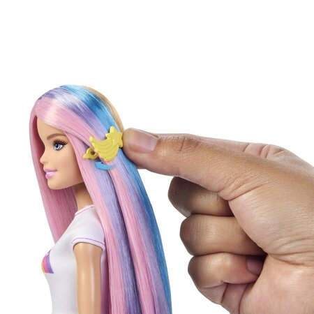 Papusa Barbie cu par stralucitor curcubeu, 3 ani+, Mattel 784684