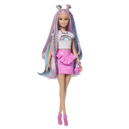 Papusa Barbie cu par stralucitor curcubeu, 3 ani+, Mattel 784688