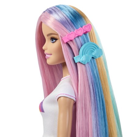 Papusa Barbie cu par stralucitor curcubeu, 3 ani+, Mattel 784690