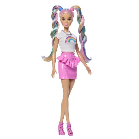 Papusa Barbie cu par stralucitor curcubeu, 3 ani+, Mattel 784689