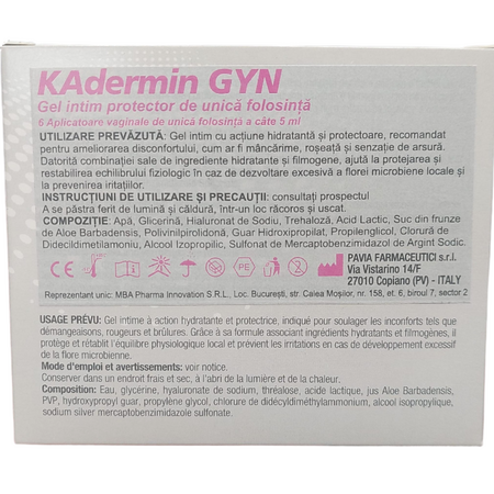 KAdermin GYN gel intim protector, 6 aplicatoare vaginale a cate 5 ml, Mba Pharma 784954