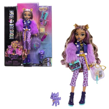 Papusa cu accesorii, Clawdeen Wolf si catelul Crescent, 4 ani+, Monster High 784977