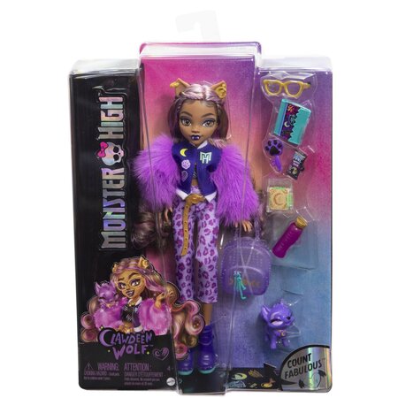 Papusa cu accesorii, Clawdeen Wolf si catelul Crescent, 4 ani+, Monster High 784978