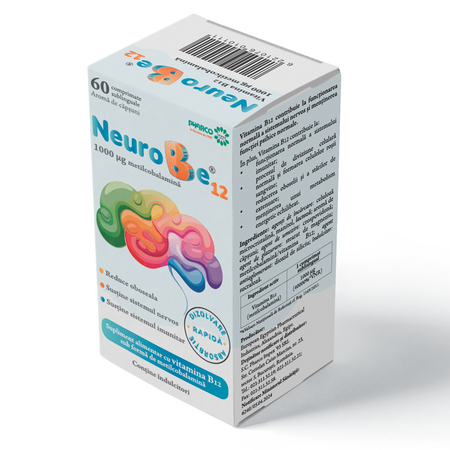 NeuroBe 12, 1000 mcg, Capsuni, 60 comprimate sublinguale, Pharco 788537