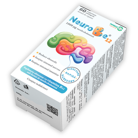 NeuroBe 12, 1000 mcg, Capsuni, 60 comprimate sublinguale, Pharco 788536