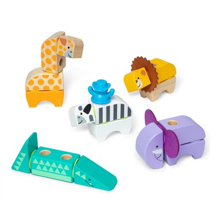 Set de constructie din lemn, Animale din safari, +2 ani, 34 piese, Melissa & Doug 785074