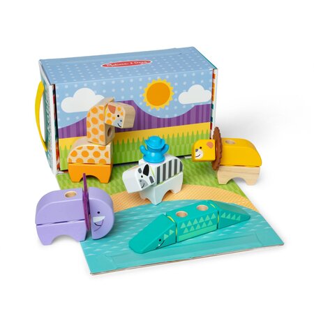 Set de constructie din lemn, Animale din safari, +2 ani, 34 piese, Melissa & Doug 785076