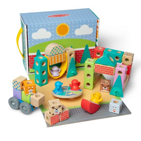 Set de constructie din lemn, Orasul, +2 ani, 73 piese, Melissa & Doug 785106
