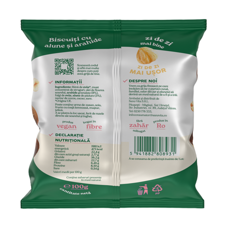 Biscuiti cu alune si arahide, 100 g, Sanovita 786049