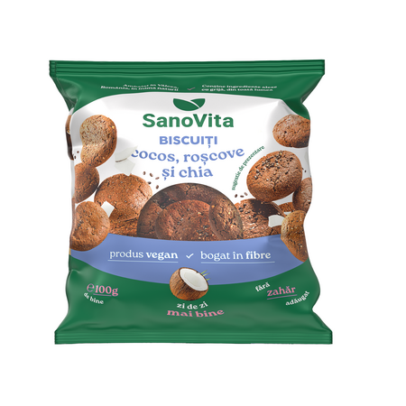 Biscuiti cu cocos, roscove si chia, 100 g, Sanovita
