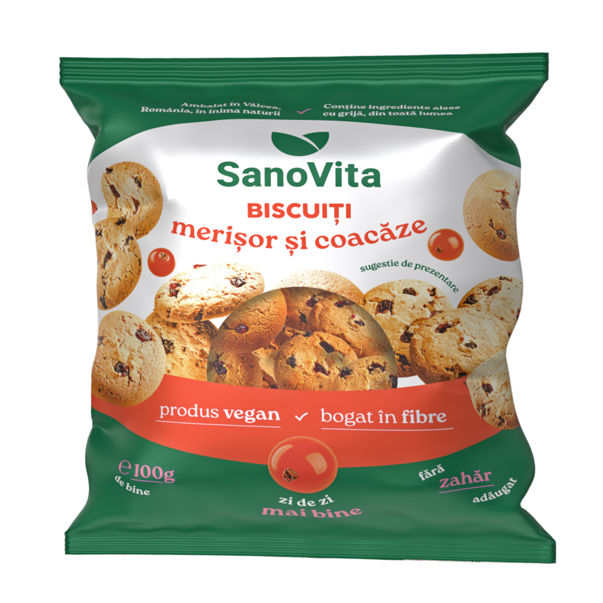 Biscuiti cu merisor si coacaze, 100 g, Sanovita
