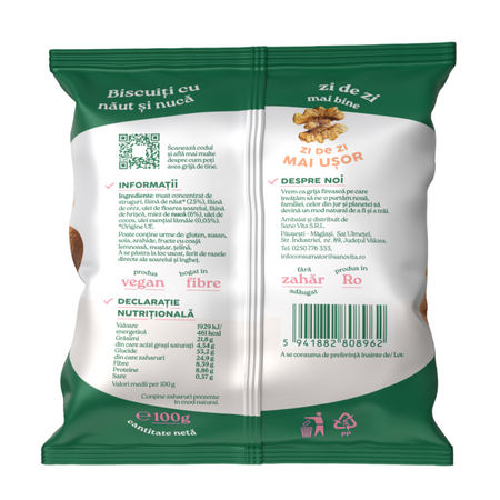 Biscuiti cu naut si nuca, 100 g, Sanovita 786051