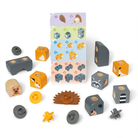 Set de constructie din lemn, Prietenii Padurii, +2 ani, 16 piese, Melissa & Doug 785491