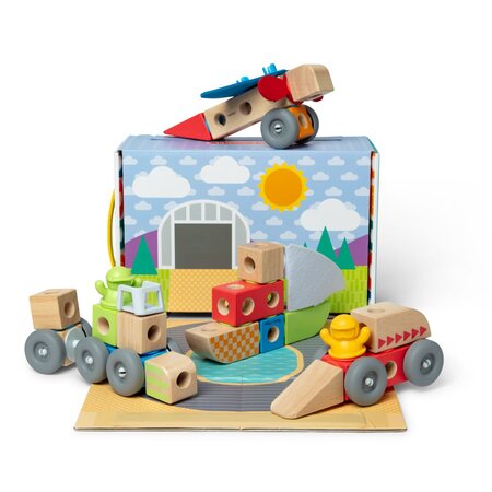 Set de constructie din lemn, Vehicule, +2 ani, 54 piese, Melissa & Doug 785524