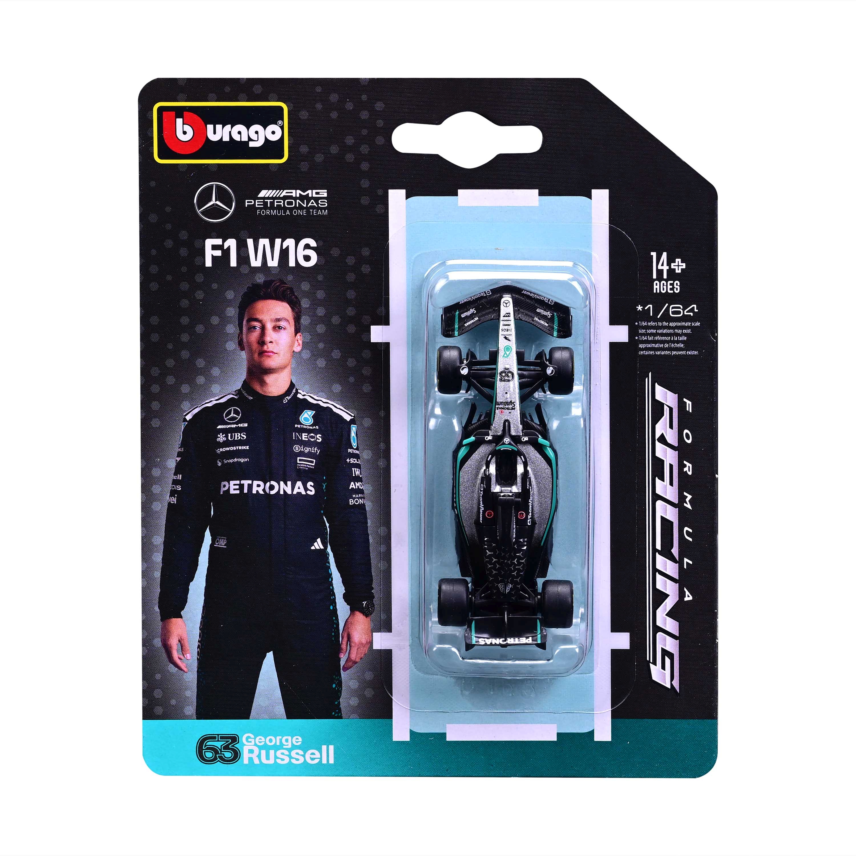 Macheta Formula 1, 1:64, George Russell, 14 ani+, Bburago