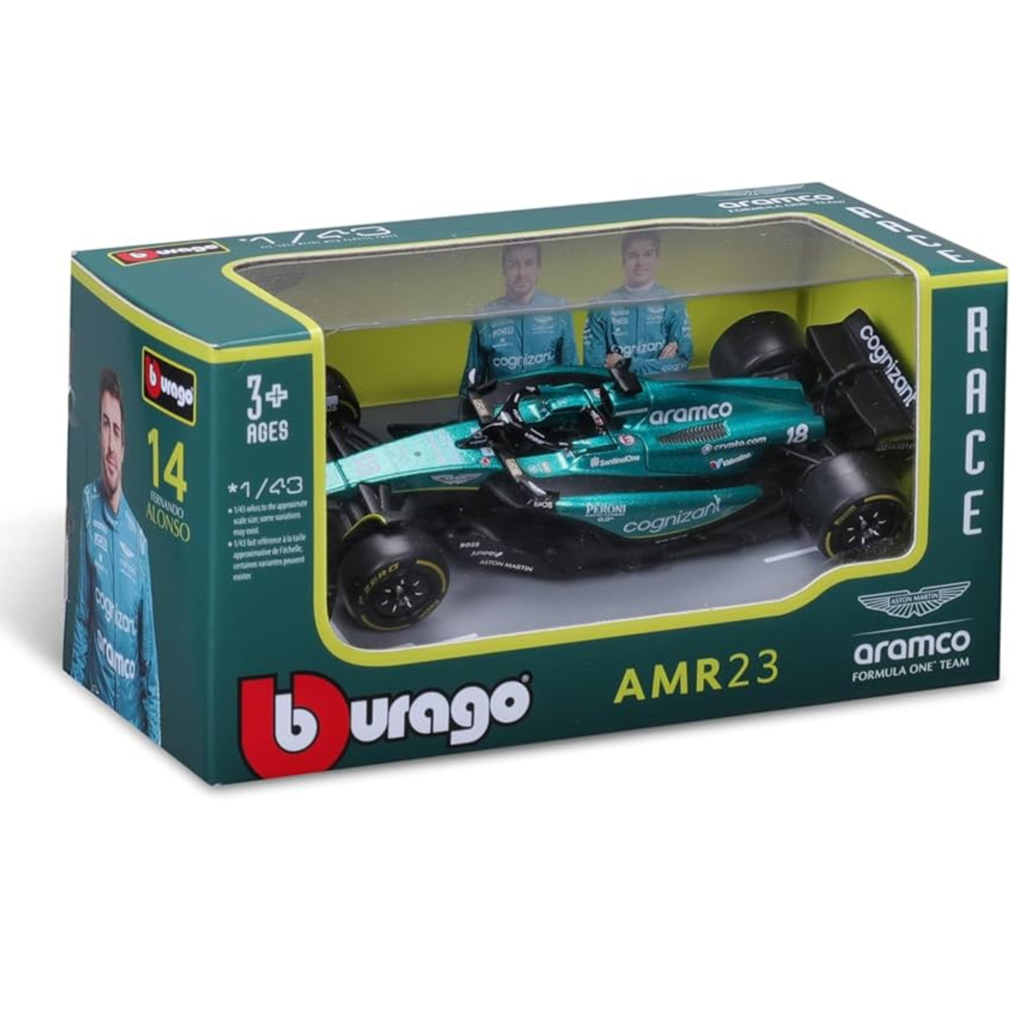 Macheta F1 Aston Martin, 1:43, Fernando Alonso, 3 ani+, Bburago