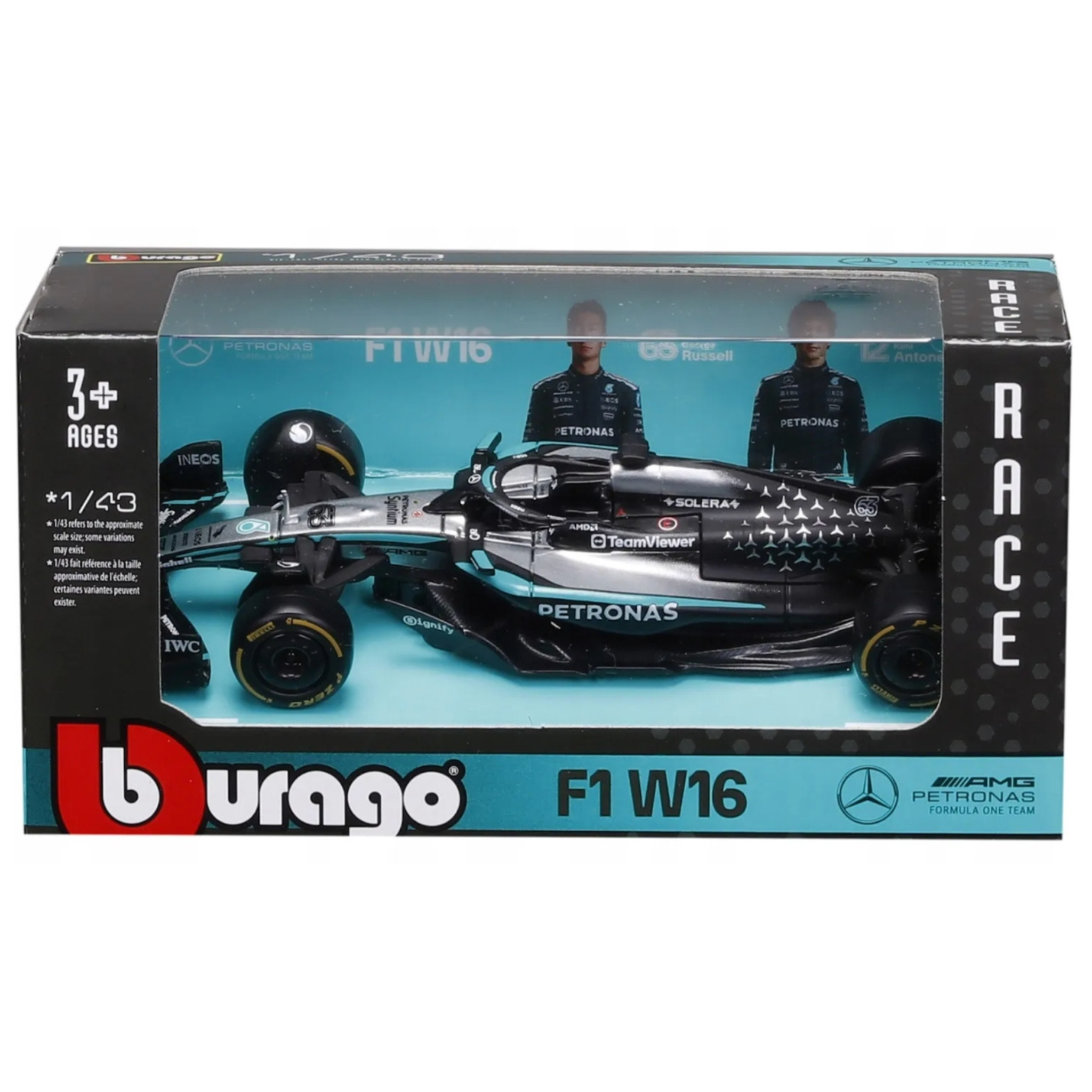 Macheta F11 Mercedes-AMG, 1:43, George Russell, 3 ani+, Bburago
