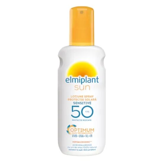 Lotiune spray protectie solara pentru copii, Sensitive, FPS 50+, 200ml, Elmiplant