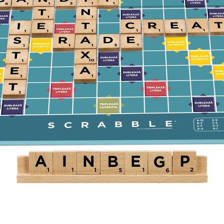 Joc Scrabble 2 in 1 din lemn in Limba Romana, MTJLJ65, Mattel 785830