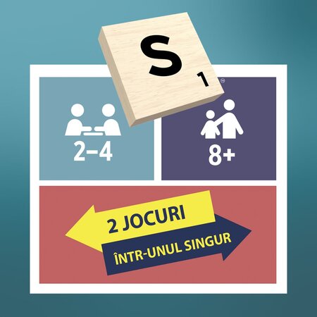 Joc Scrabble 2 in 1 din lemn in Limba Romana, MTJLJ65, Mattel 785825