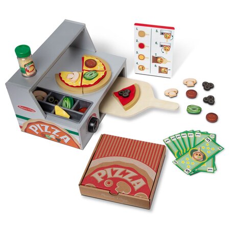 Set de joaca din lemn, Masa de facut pizza, +3 ani, 41 piese, Melissa and Doug 785942