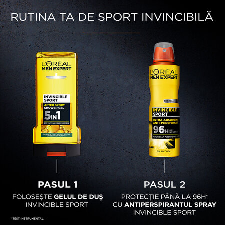 Antiperspirant spray pentru barbati Men Expert, Invincible Sport, 150 ml, Loreal Paris 792891