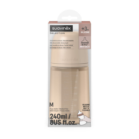 Biberon din silicon cu tetina SX PRo debit mediu Colour Essence, 3 luni+, 240 ml, Suavinex