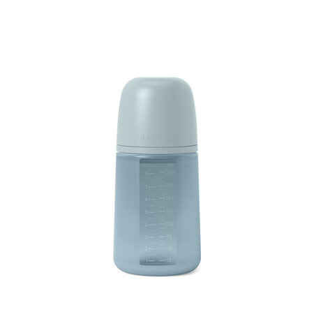 Biberon din silicon cu tetina SX PRo Soft debit mediu Colour Essence, Albastru, 3 luni+, 240 ml, Suavinex 786406
