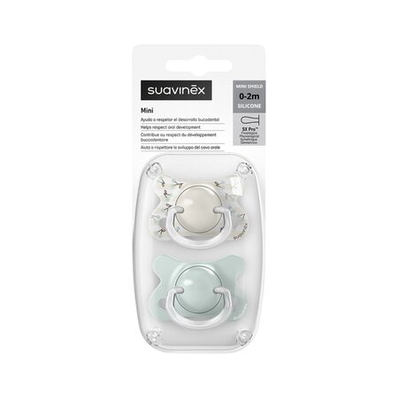 Suzeta fiziologica Sx Pro Mini Birdies, Menta, 0-2 luni, 2 buc, Suavinex