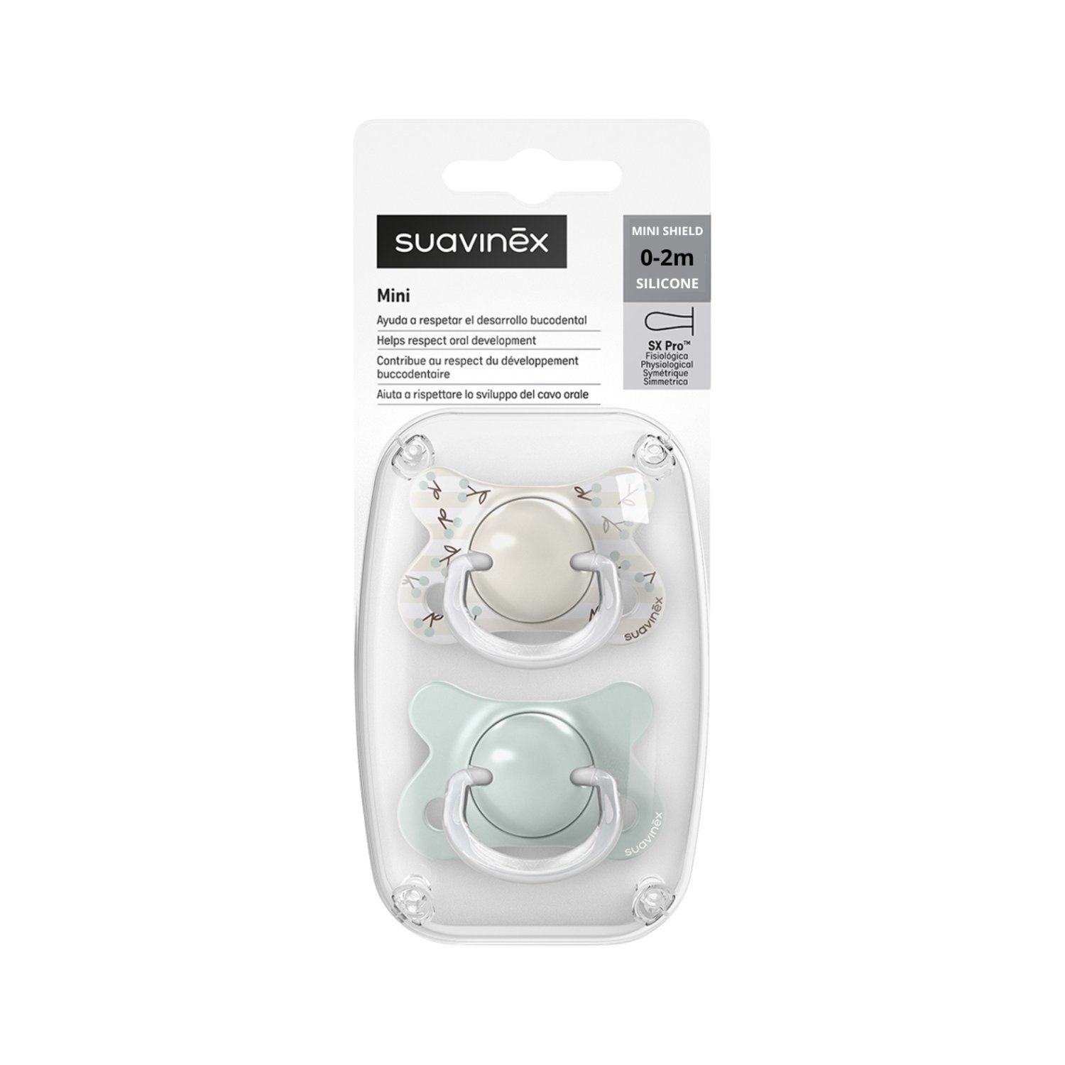 Suzeta fiziologica Sx Pro Mini Birdies, Menta, 0-2 luni, 2 buc, Suavinex
