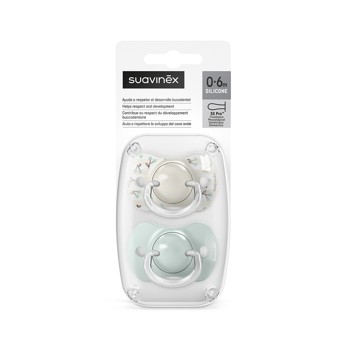 Suzeta fiziologica SX Pro Birdies, Menta, 0-6 luni, 2 buc, Suavinex