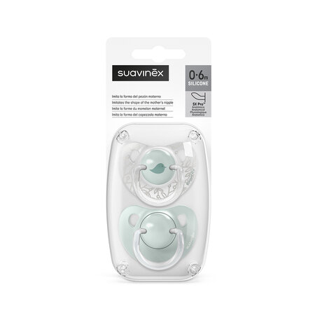 Suzeta anatomica SX Pro, Menta, 0-6 luni, 2 buc, Suavinex