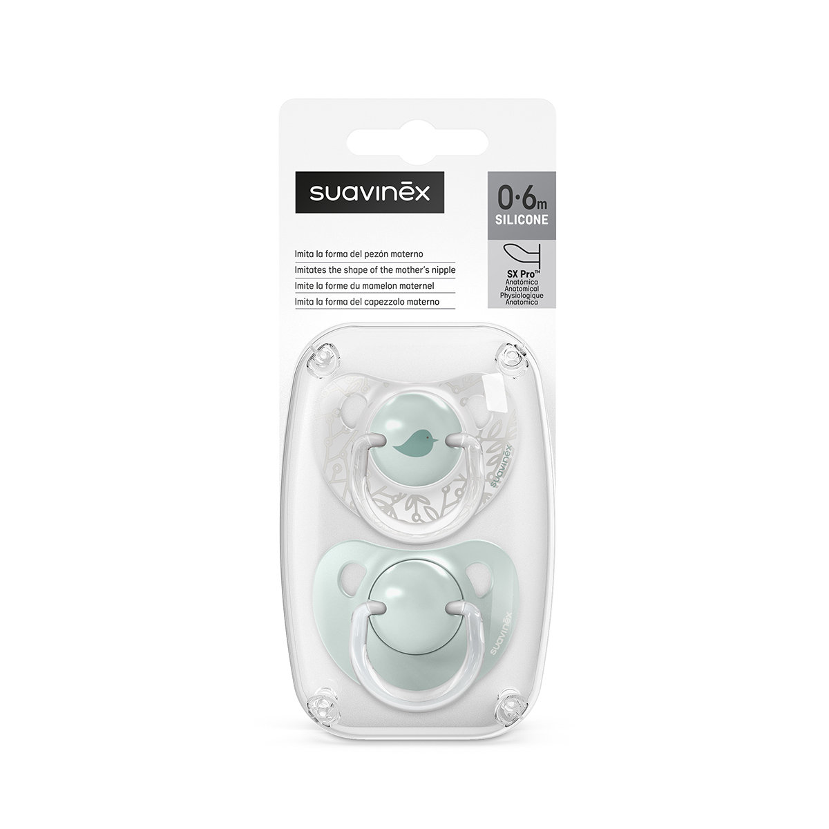 Suzeta anatomica SX Pro, Menta, 0-6 luni, 2 buc, Suavinex