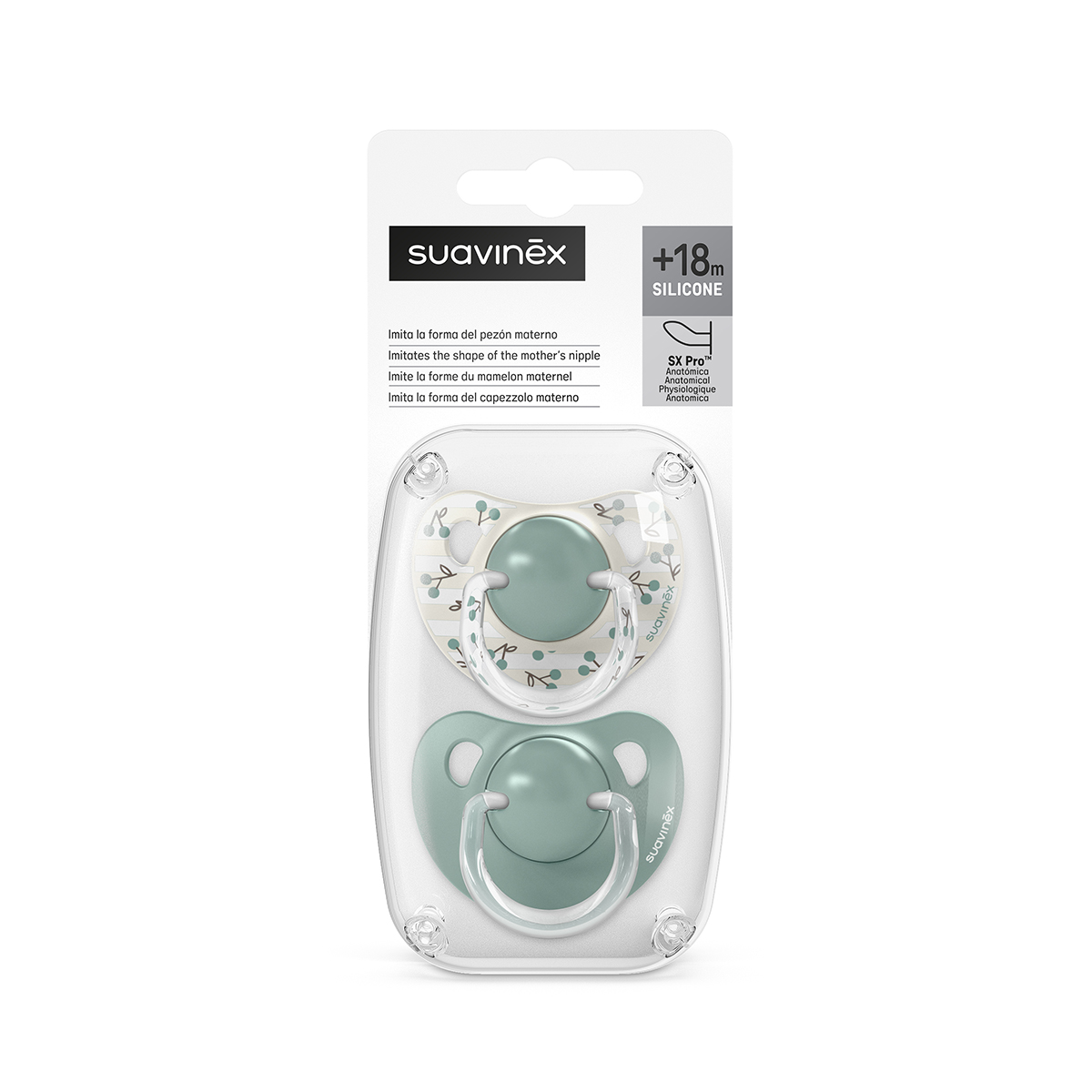 Suzeta anatomica SX Pro Birdies, Menta, 18 luni+, 2 buc, Suavinex
