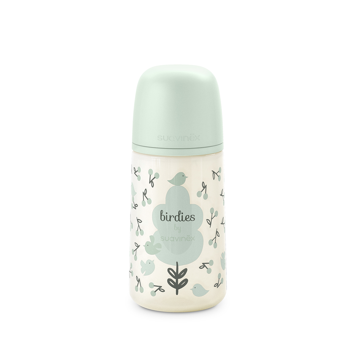 Biberon cu tetina flux mediu SX Pro Birdies, Menta, 3 luni+, 270 ml, Suavinex