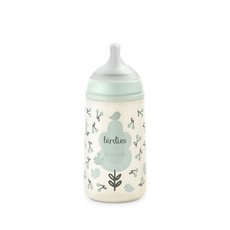 Biberon cu tetina flux mediu SX Pro Birdies, Menta, 3 luni+, 270 ml, Suavinex 786866