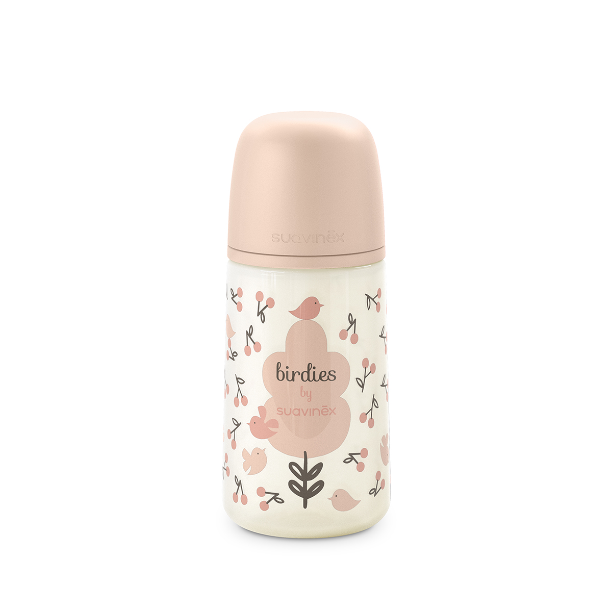Biberon cu tetina flux mediu SX Pro Birdies, Roz, 270 ml, Suavinex