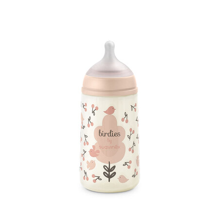 Biberon cu tetina flux mediu SX Pro Birdies, Roz, 270 ml, Suavinex 786871