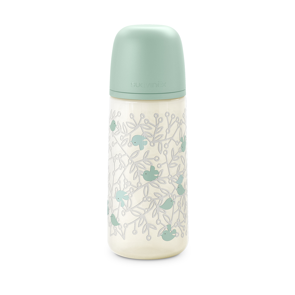 Biberon cu tetina debit dens L SX Pro Birdies, Menta, 6 luni+, 360 ml, Suavinex