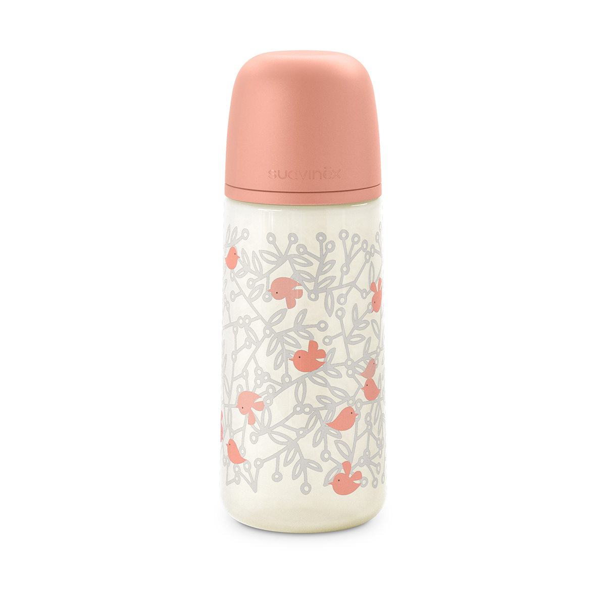 Biberon cu tetina debit dens L SX Pro Birdies, Roz, 6 luni+, 360 ml, Suavinex