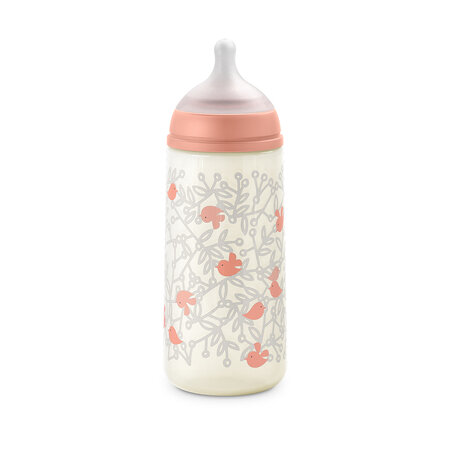 Biberon cu tetina debit dens L SX Pro Birdies, Roz, 6 luni+, 360 ml, Suavinex 786890