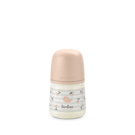 Biberon cu tetina debit lent S SX Pro Birdies, Roz, 0 luni+, 150 ml, Suavinex