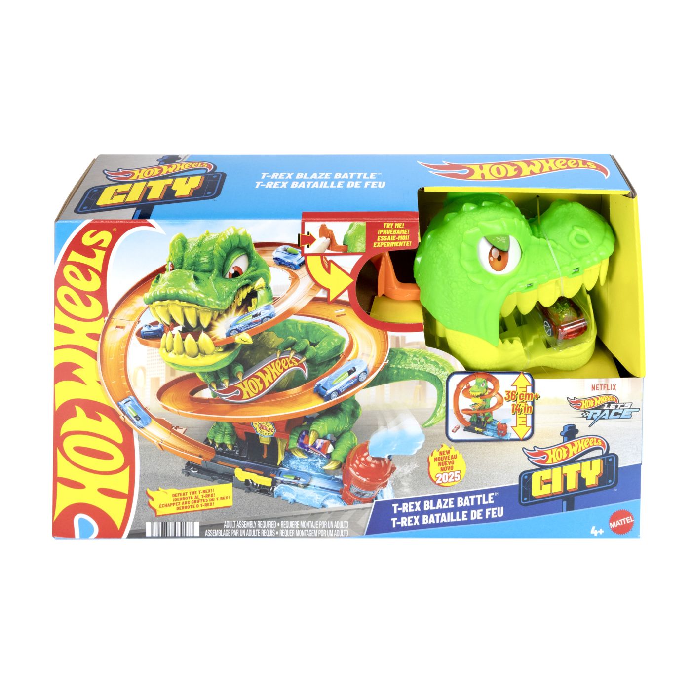 Statia de pompieri si batalia cu T-Rex, 4 ani+, Hot Wheels City